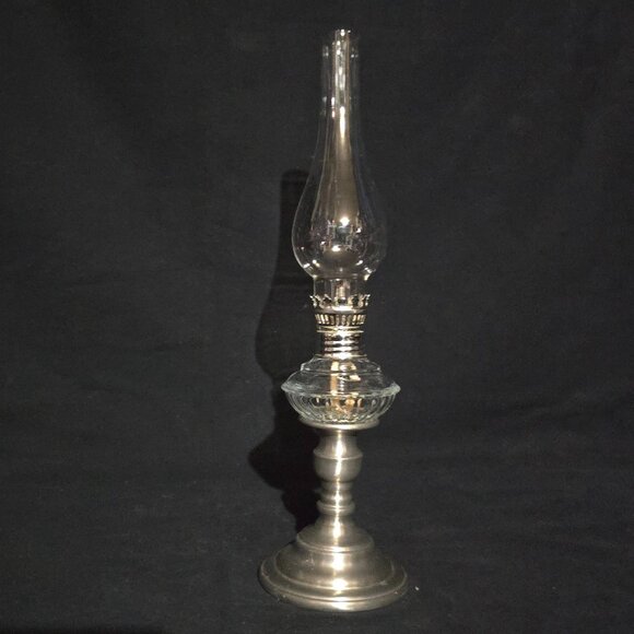 RARE! Vtg Old Saybrook Pewter Candlestick Holder / Oil Lamp - Complete